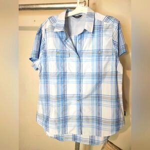 Blue and White Plaid Short Sleeve Shirt